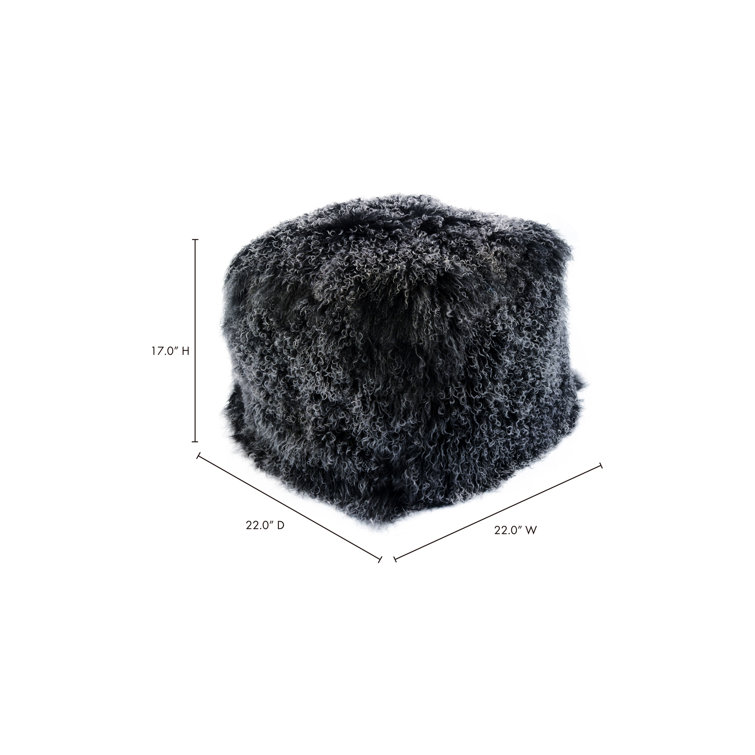 Modern Black Snow Faux Lamb Pouf Ottoman, 22" Square