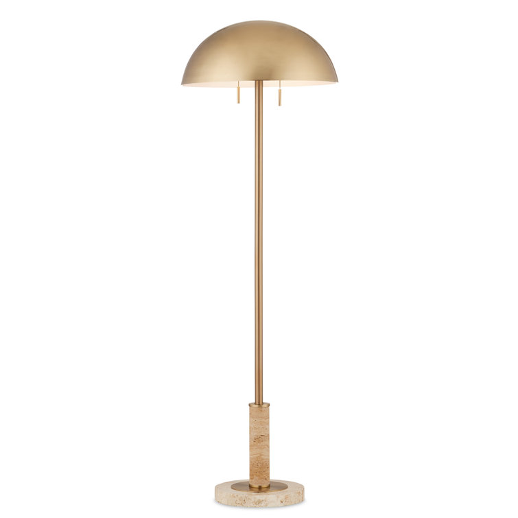 Adjustable Brass and Natural Stone Floor Lamp with Dome Shade