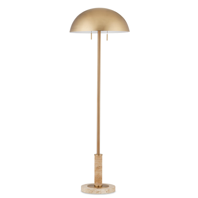 Adjustable Brass and Natural Stone Floor Lamp with Dome Shade