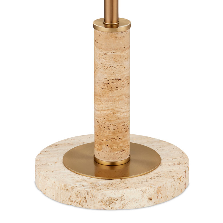 Adjustable Brass and Natural Stone Floor Lamp with Dome Shade