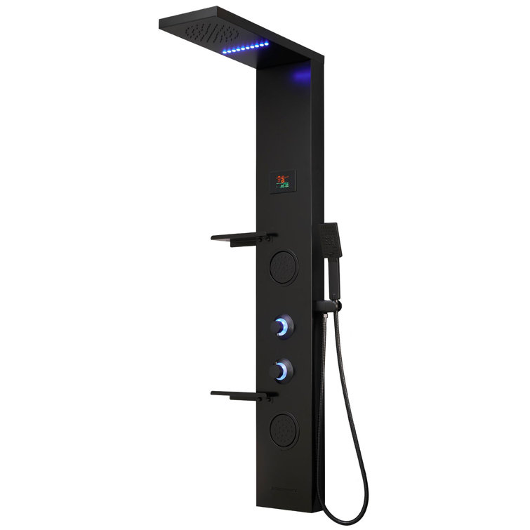Matte Black Thermostatic Shower Panel System with LED Light