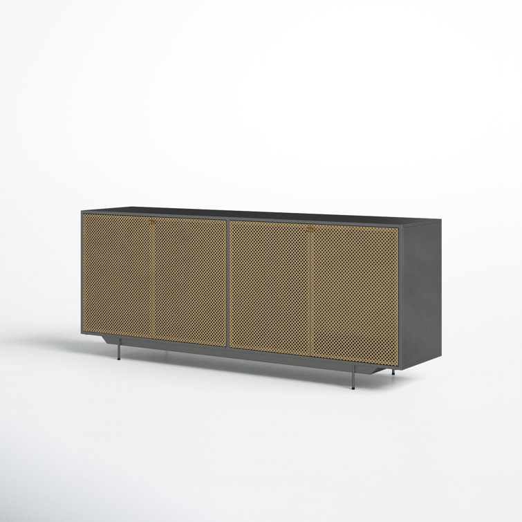 Modern Gold & Gray Iron Sideboard with Perforated Brass Detailing