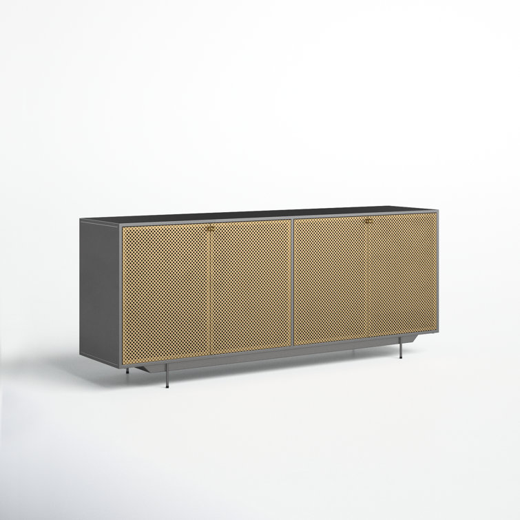 Modern Gold & Gray Iron Sideboard with Perforated Brass Detailing