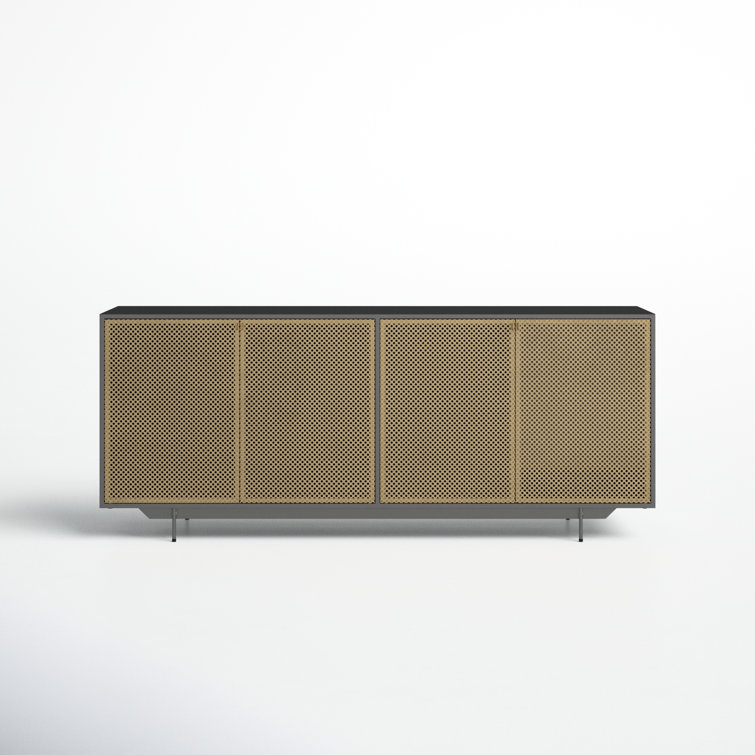 Modern Gold & Gray Iron Sideboard with Perforated Brass Detailing
