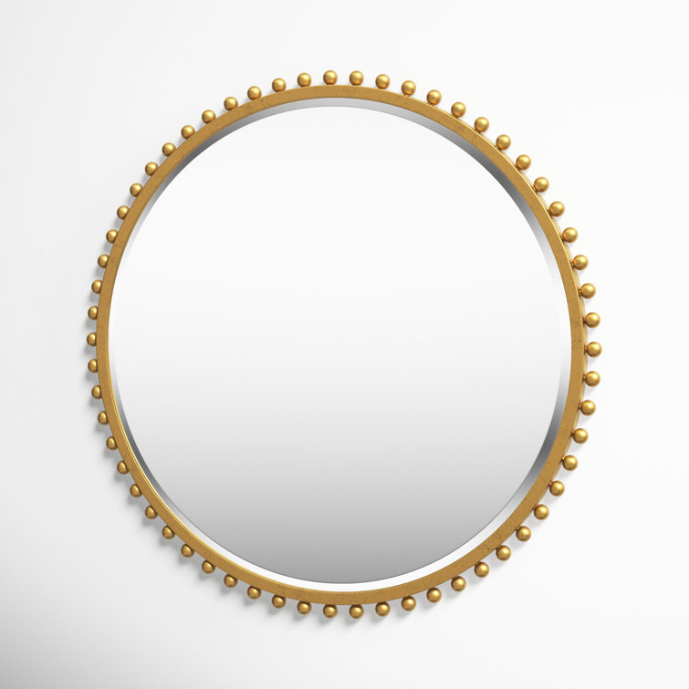 Gold Beveled Round Metal Wall Mirror with Classic Frame