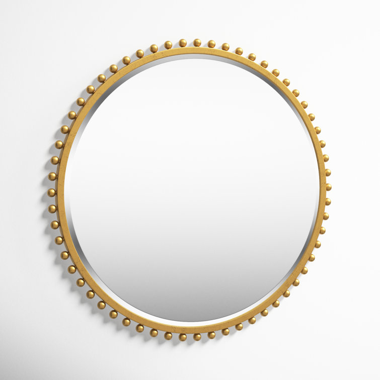 Gold Beveled Round Metal Wall Mirror with Classic Frame