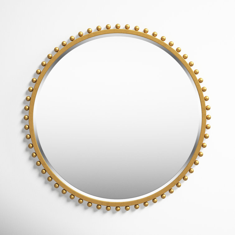 Gold Beveled Round Metal Wall Mirror with Classic Frame