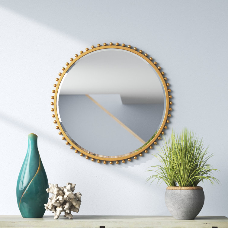 Gold Beveled Round Metal Wall Mirror with Classic Frame