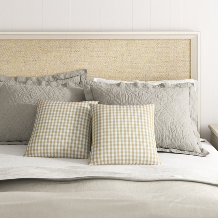 Beige and White Plaid Square Outdoor Throw Pillows, Set of 2