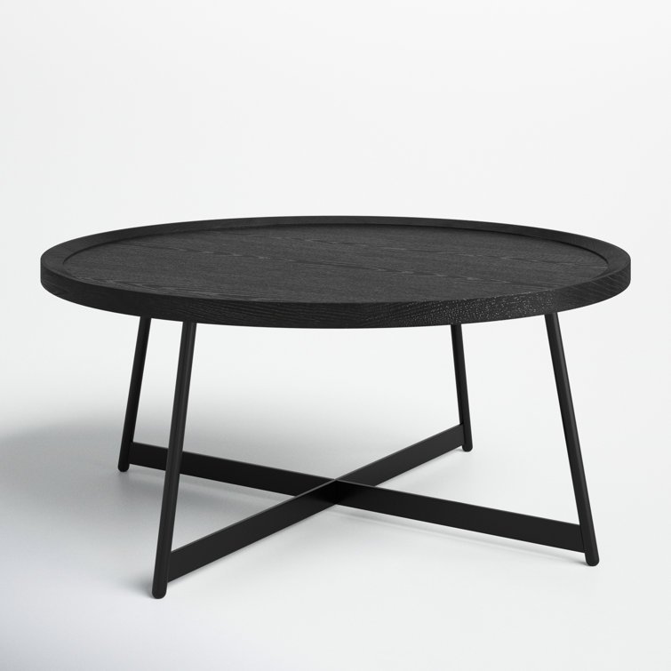 Niklaus 35" Symmetrical Round Coffee Table in Walnut and Black