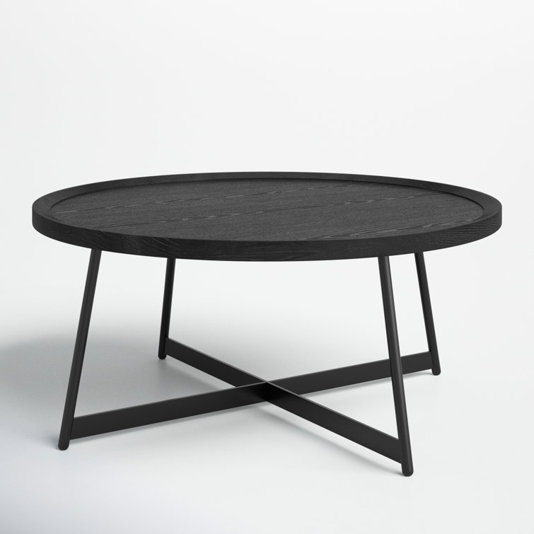 Niklaus 35" Symmetrical Round Coffee Table in Walnut and Black