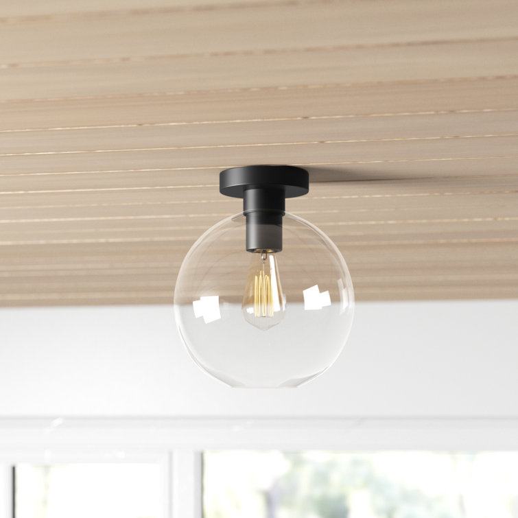 Baxter Contemporary Black Iron Flush Mount with Clear Glass Sphere