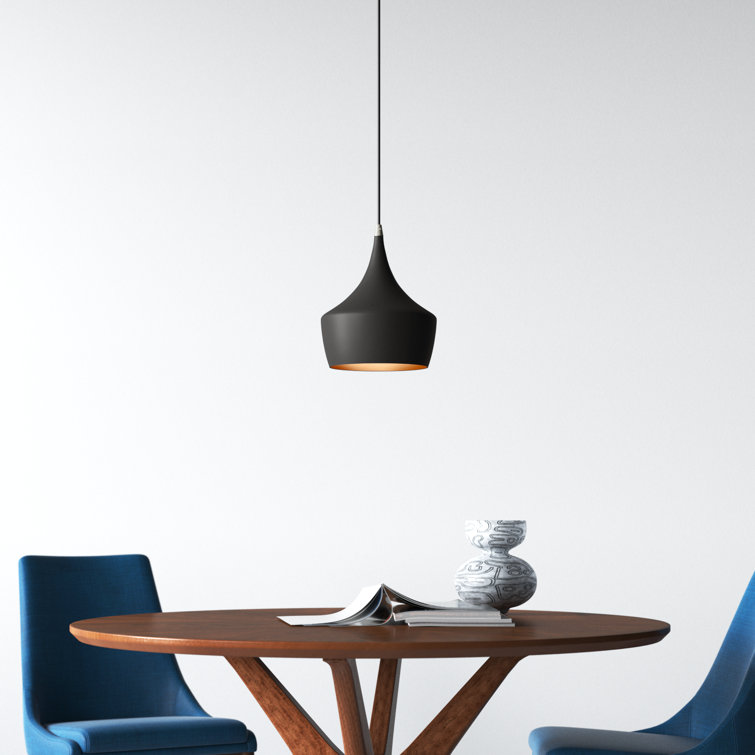 Contemporary Mini Pendant with Black Metal Shade and Gold Finish Inside