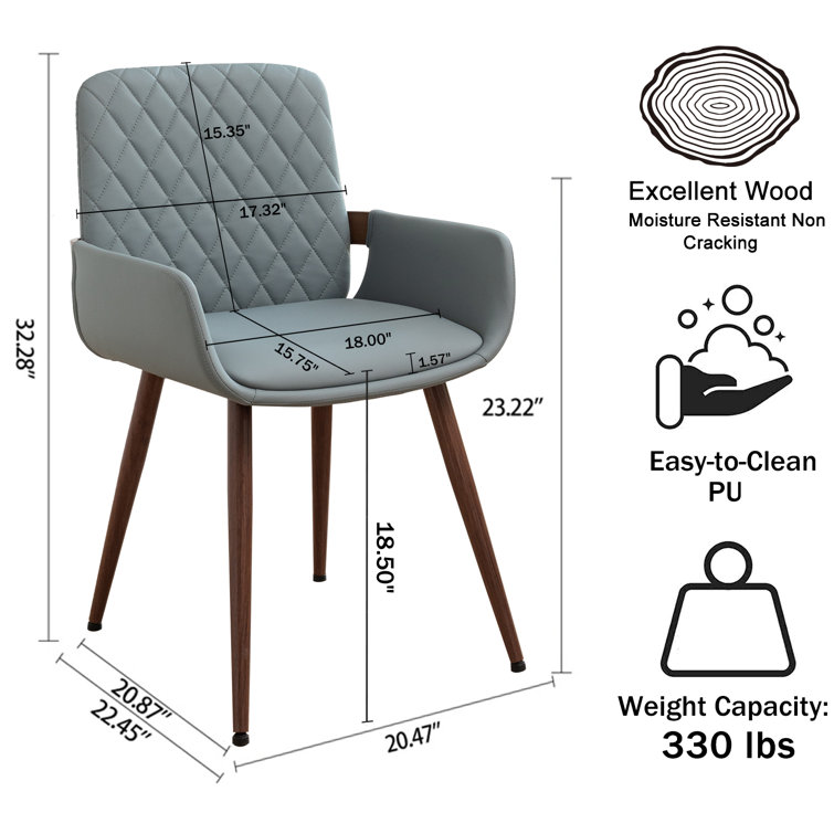 Blue Upholstered Dining Chairs with Metal Legs, Set of 2