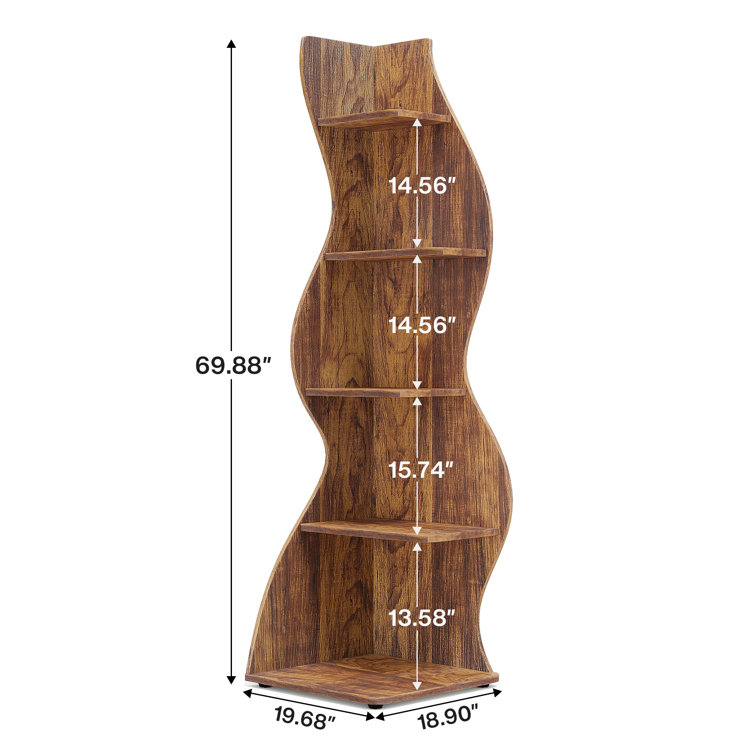 Arhab Brown 5-Tier Wave Corner Bookcase