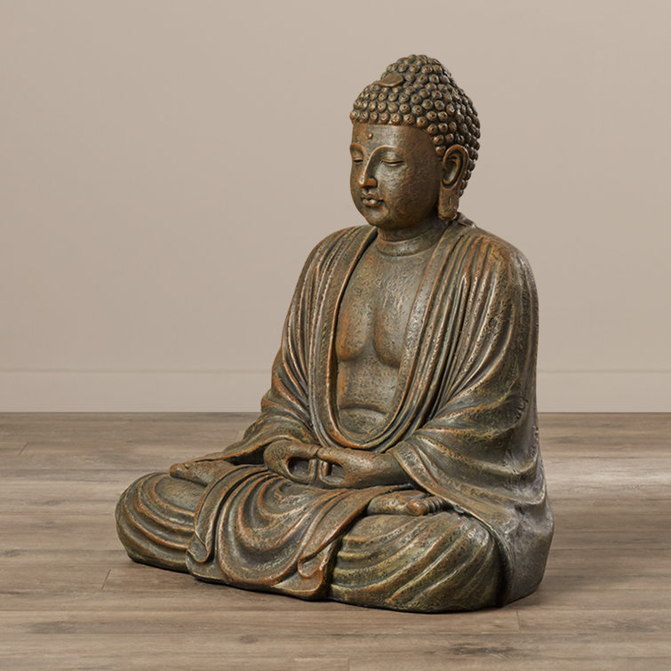 33" Tall Dark Brown Resin Japanese Sitting Buddha Statue