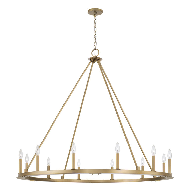 Aged Brass 12-Light Wagon Wheel Candle Chandelier