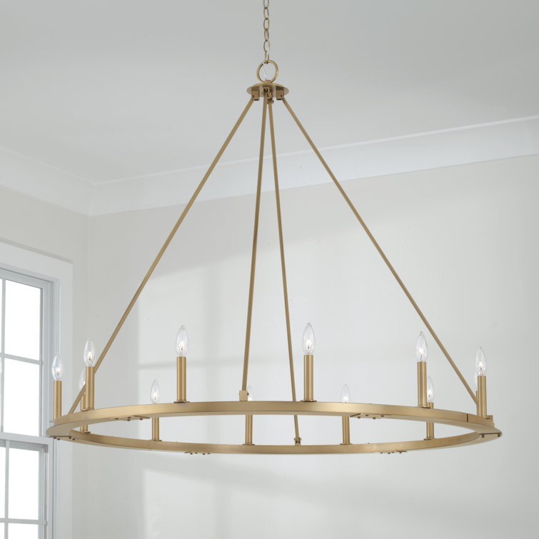 Aged Brass 12-Light Wagon Wheel Candle Chandelier