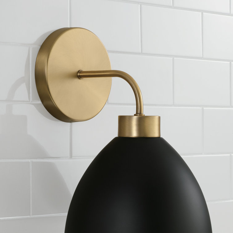 Ross Aged Brass and Black Metal Sconce with White Interior
