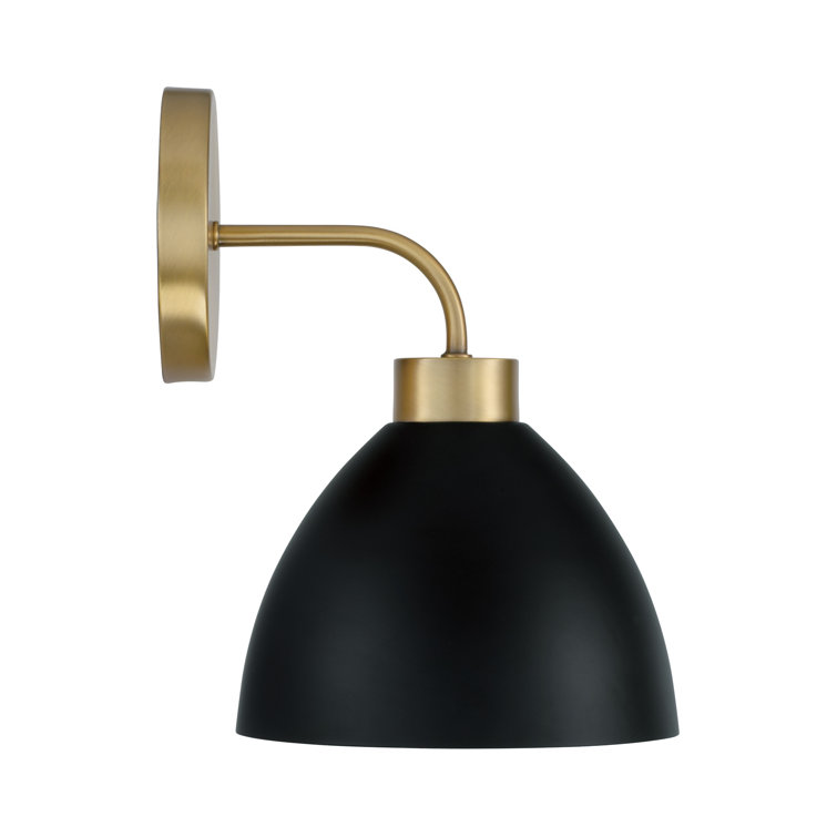 Ross Aged Brass and Black Metal Sconce with White Interior