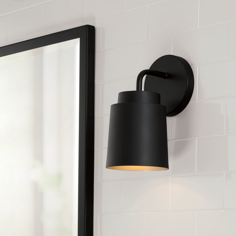 Matte Black Metal Sconce with Soft Gold Interior