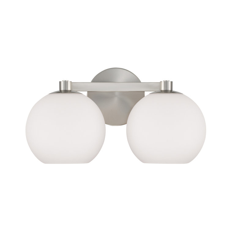 Brushed Nickel 2-Light Vanity with Soft White Glass Shades