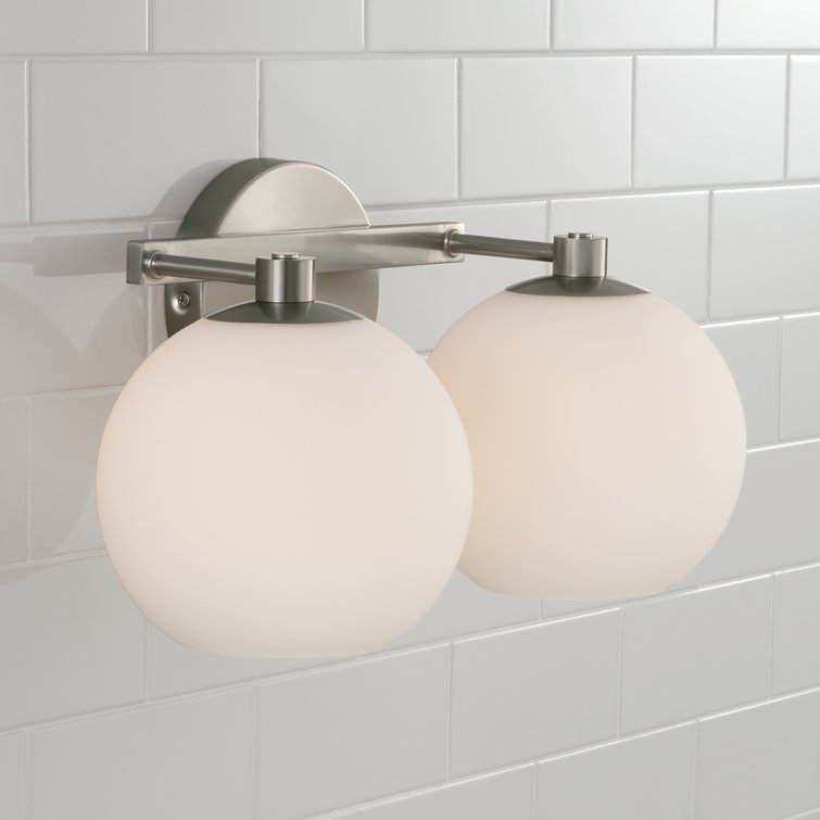 Brushed Nickel 2-Light Vanity with Soft White Glass Shades