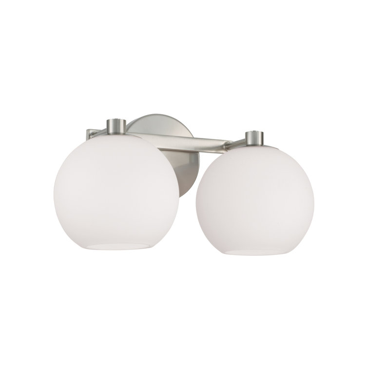 Brushed Nickel 2-Light Vanity with Soft White Glass Shades