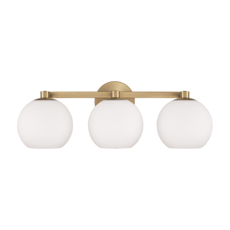 Aged Brass 3-Light Vanity with Soft White Glass Shades