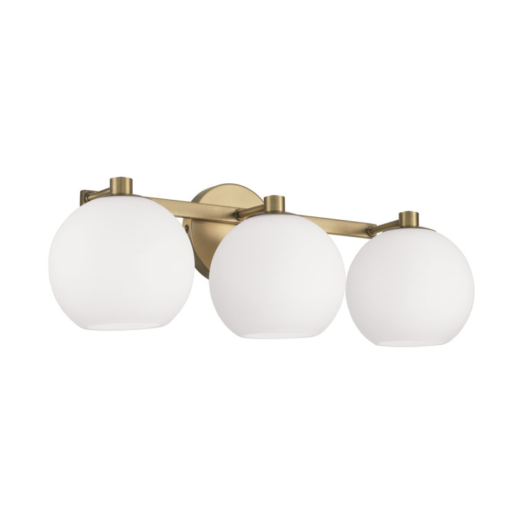 Aged Brass 3-Light Vanity with Soft White Glass Shades