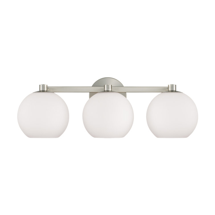 Brushed Nickel 3-Light Vanity with Soft White Glass Shades