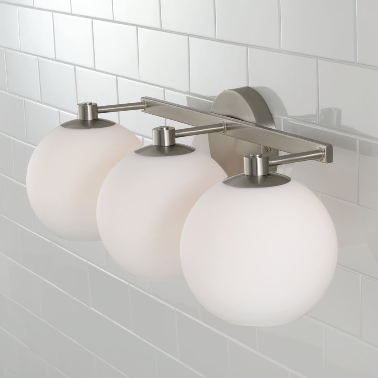 Brushed Nickel 3-Light Vanity with Soft White Glass Shades