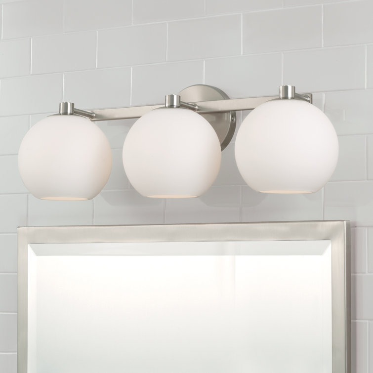 Brushed Nickel 3-Light Vanity with Soft White Glass Shades