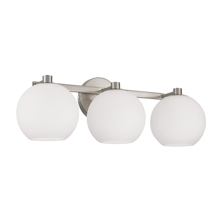 Brushed Nickel 3-Light Vanity with Soft White Glass Shades