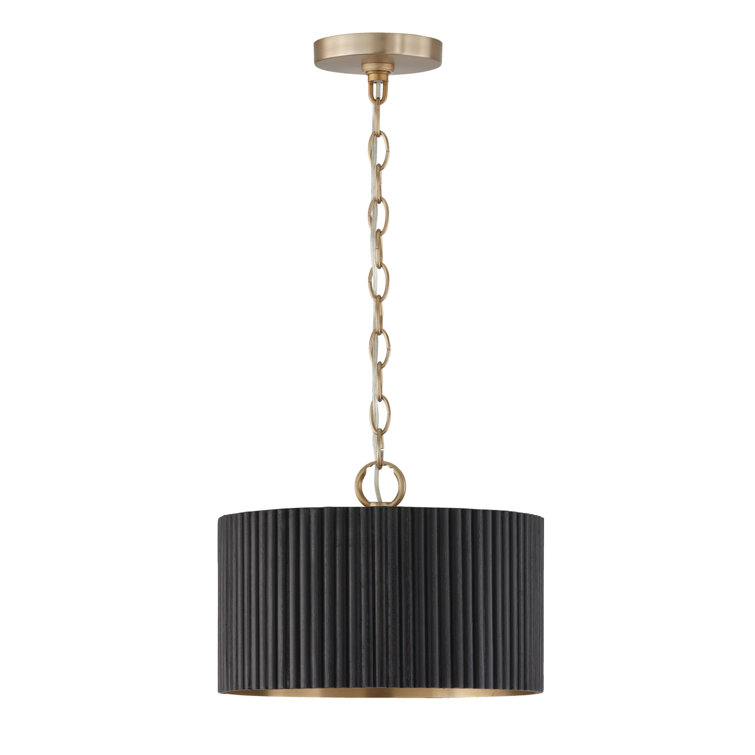 Donovan Black Stain and Matte Brass Drum Pendant Light