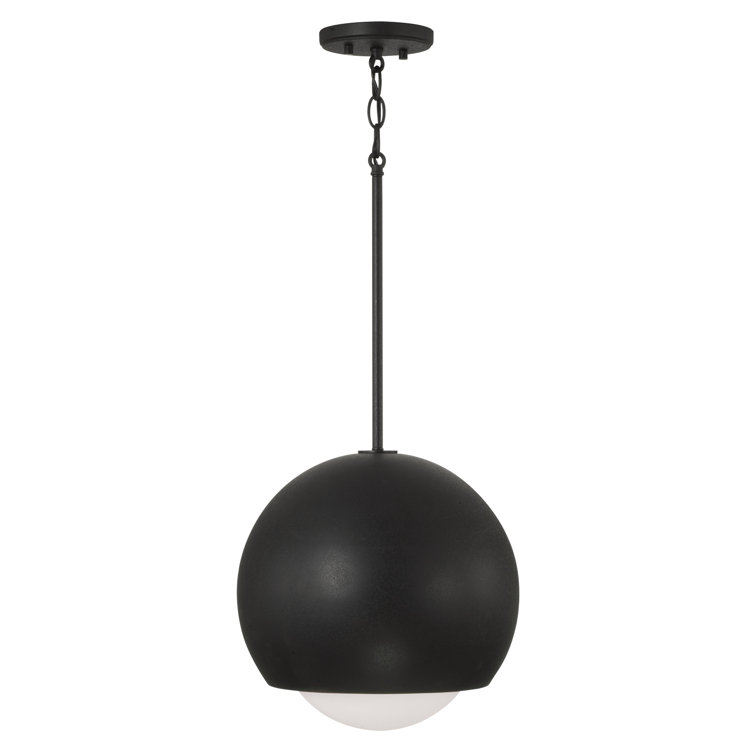 Modern Black Iron Globe Pendant Light with Soft White Glass