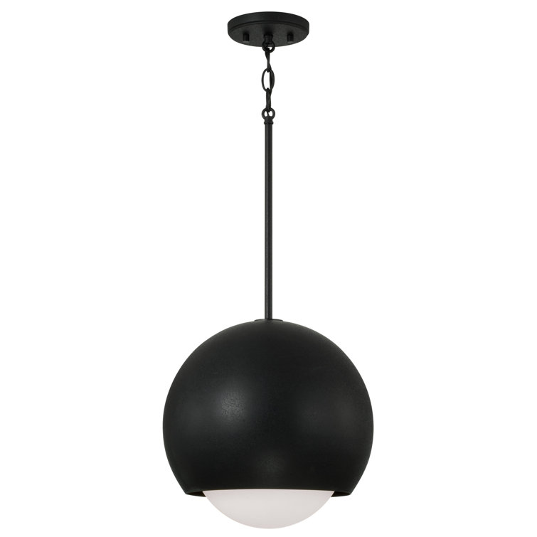 Modern Black Iron Globe Pendant Light with Soft White Glass