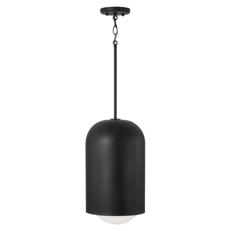 Dolby Black Iron Pendant with Soft White Glass Globe