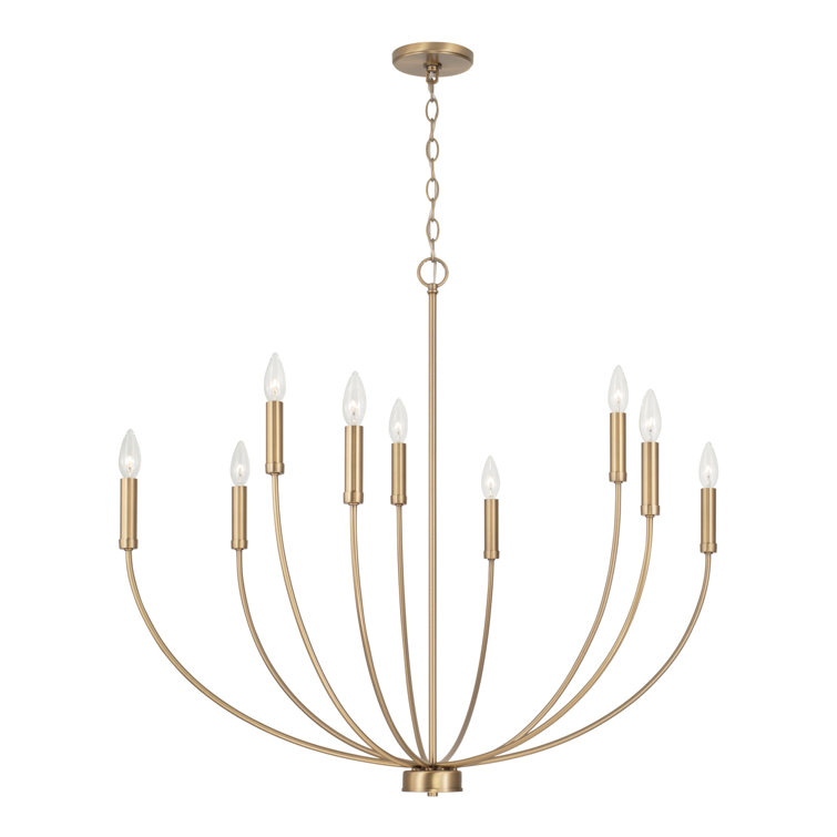 Aged Brass 9-Light Candle Chandelier with Sleek Contours