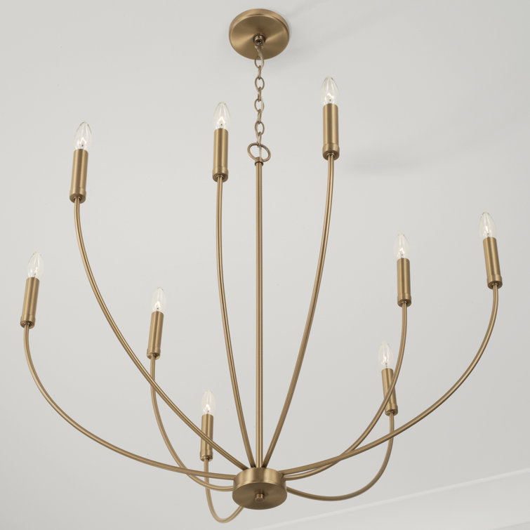 Aged Brass 9-Light Candle Chandelier with Sleek Contours