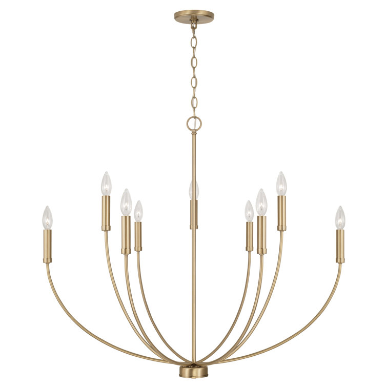 Aged Brass 9-Light Candle Chandelier with Sleek Contours