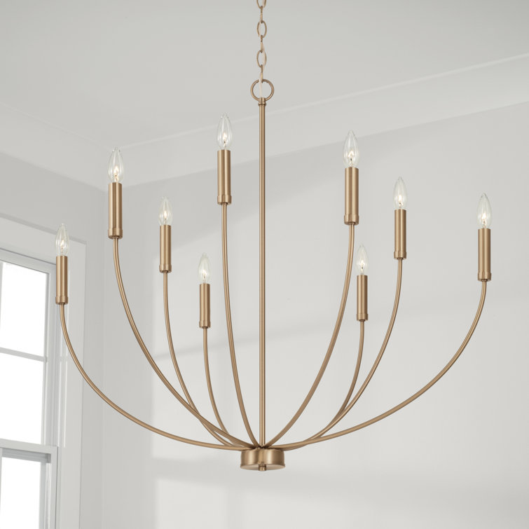Aged Brass 9-Light Candle Chandelier with Sleek Contours
