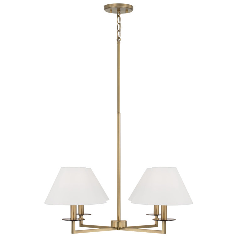 Aged Brass 4-Light Chandelier with White Fabric Shades