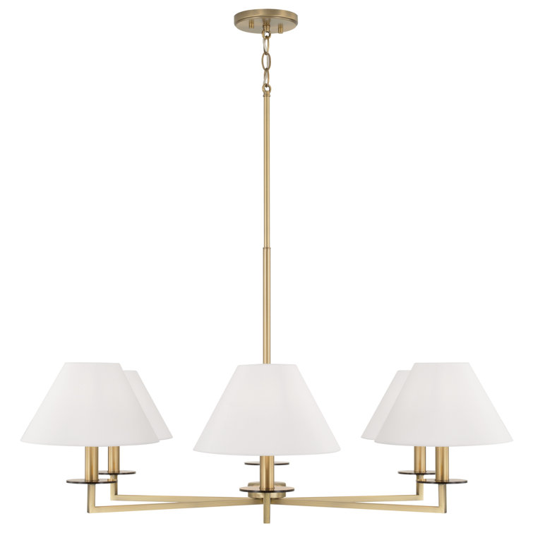 Aged Brass 6-Light Chandelier with White Fabric Shades