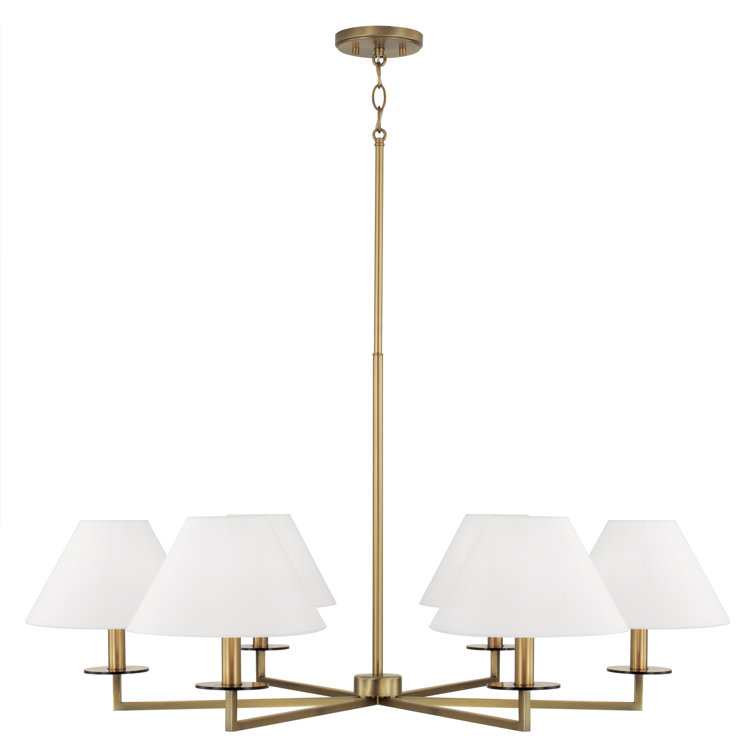 Aged Brass 6-Light Chandelier with White Fabric Shades
