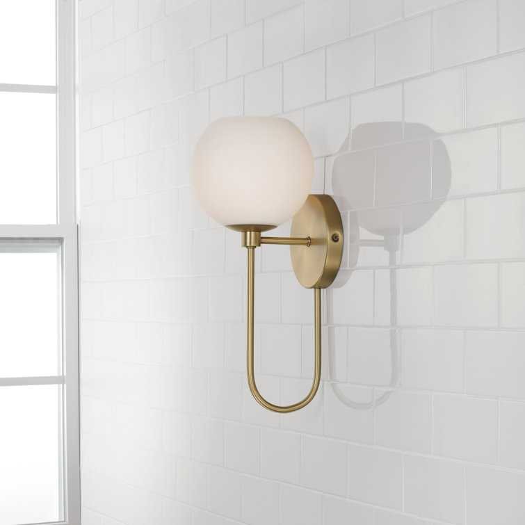 Aged Brass Single Light Wall Sconce with Soft White Glass