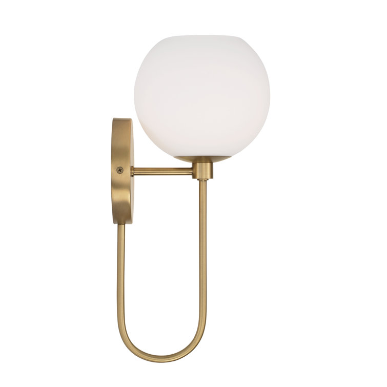 Aged Brass Single Light Wall Sconce with Soft White Glass
