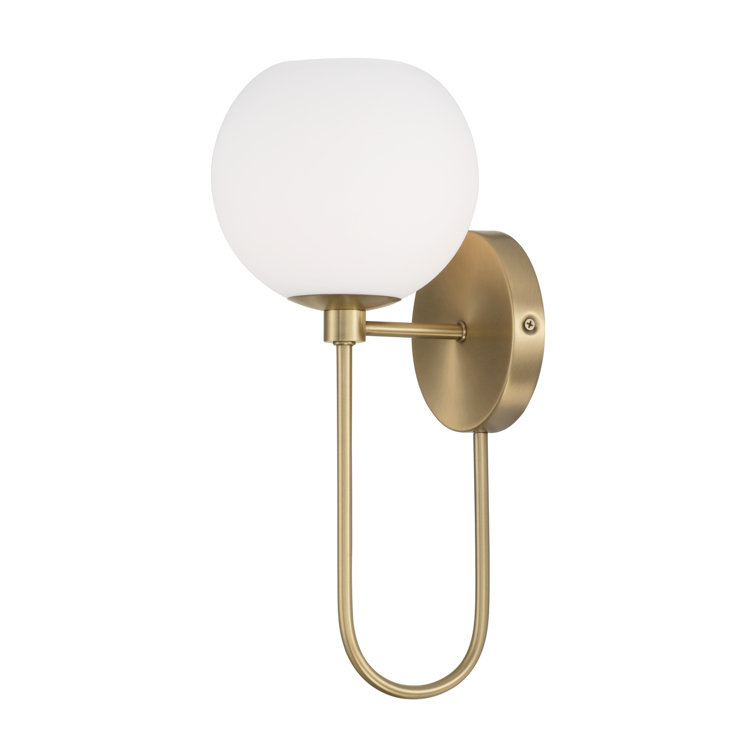 Aged Brass Single Light Wall Sconce with Soft White Glass