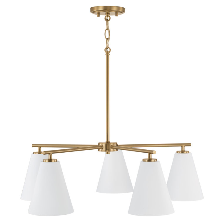 Matte White and Brass 5-Light Metal Chandelier