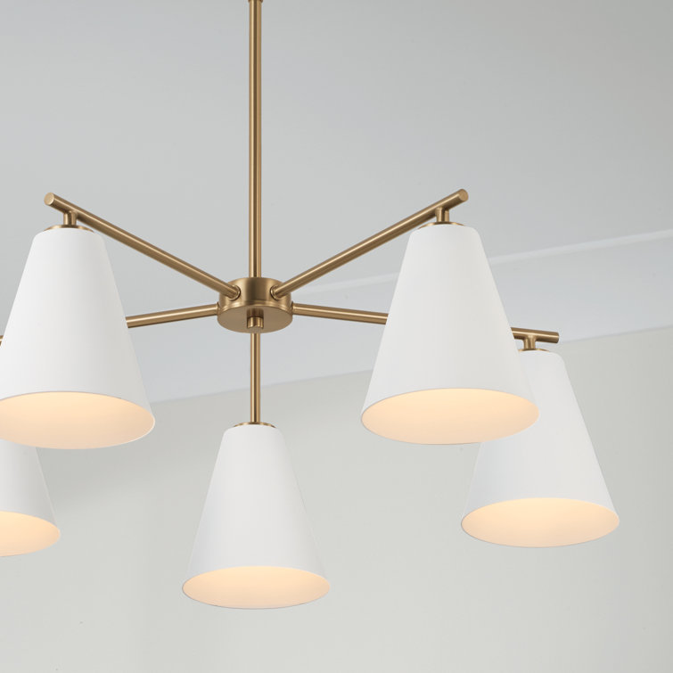 Matte White and Brass 5-Light Metal Chandelier
